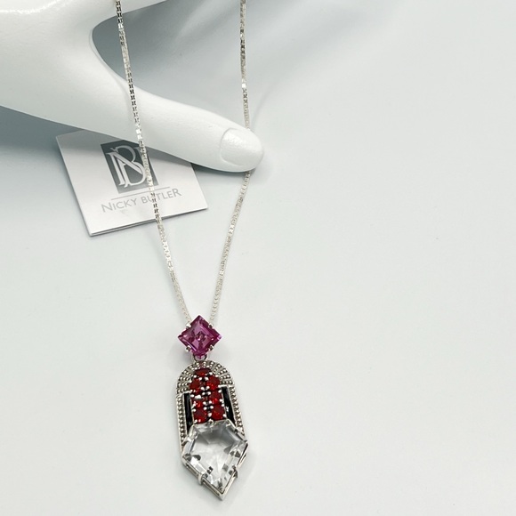 🌟Nicky Butler 925 Sterling Silver Clear Quartz Garnet Deco Pendant Necklace NWT - Picture 8 of 14